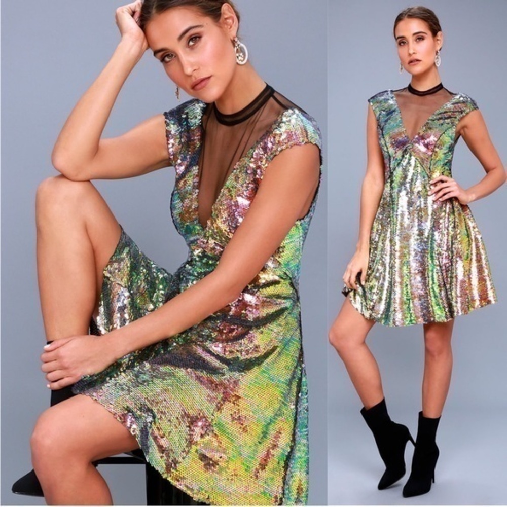Free People Shimmer Rainbow Sequin Mini Dress